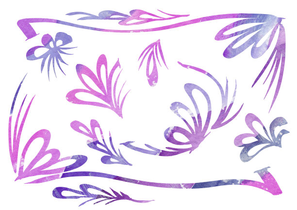 水彩画在白色背景上的线条艺术风格的框架设计元素。紫色、紫色、灰色和淡紫色图片下载