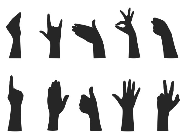 一系列不同姿势的手势剪影。图片下载