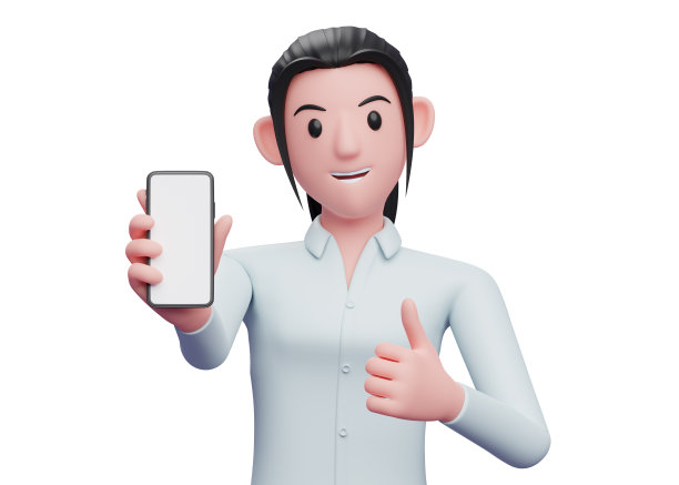 一个商业女性的肖像显示手机屏幕的相机与大拇指向上图片下载