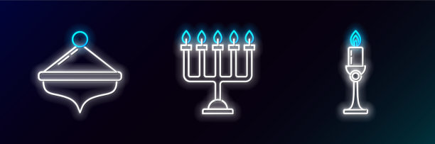 在光明节的烛台上设置行燃烧的蜡烛图片下载