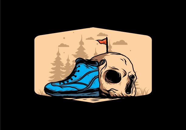 户外靴子和骷髅头图片下载