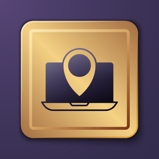 紫色笔记本电脑与位置标记图标隔离图片下载