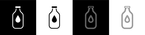 设置瓶子的水图标孤立在黑色和图片下载