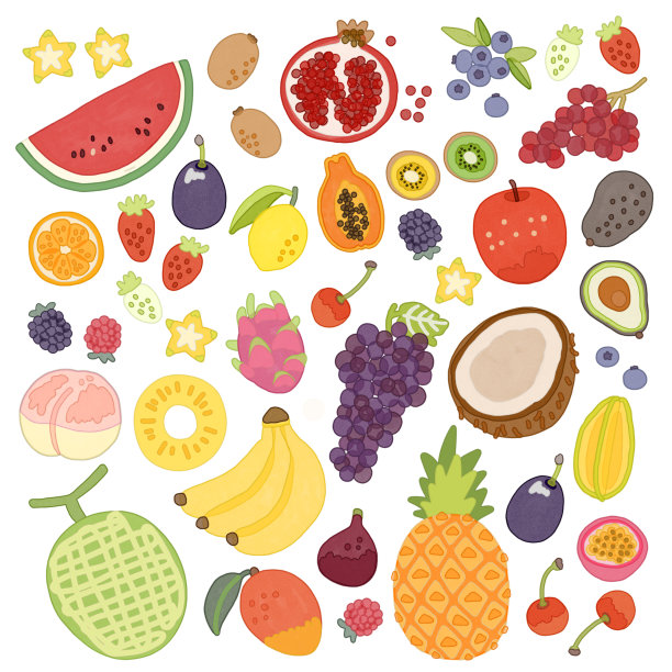 各种水果插图集水彩画图片下载