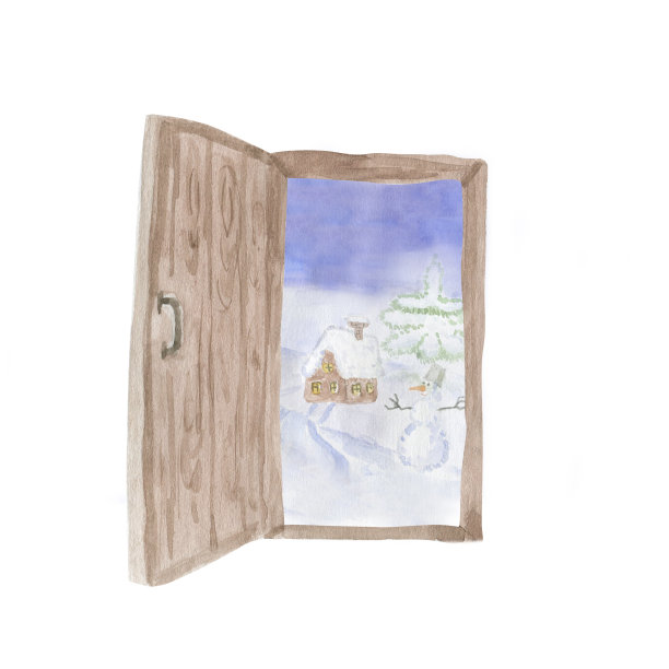 冬季的景观通过敞开的大门。图片下载