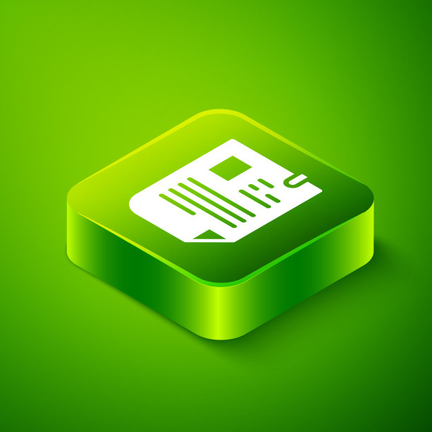 等距简历图标孤立在绿色背景图片下载