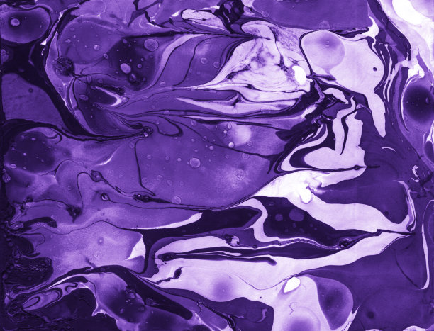 粉彩纹理水粉旗帜，紫色流体涟漪。彩色现代经典绘画，油漆混合流体。Liquid Serenity, Grunge Purple Organic Ebru图片下载