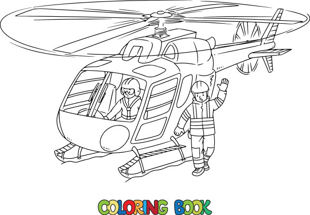 救援直升机和救生员涂色本图片下载