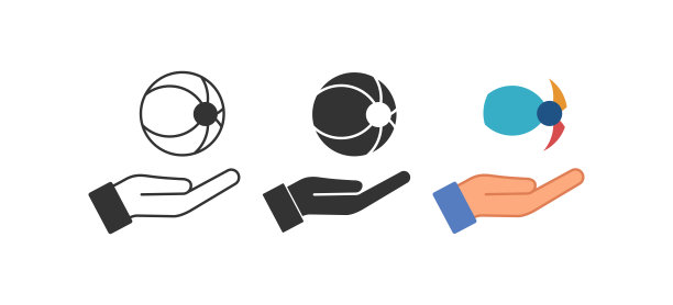 打开的手和有弹性的球图标。手和沙滩球符号。Sign offer play balloon vector。图片下载