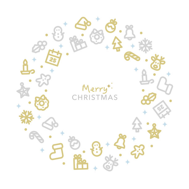 矢量背景框架插图与金和银圣诞图标图片下载