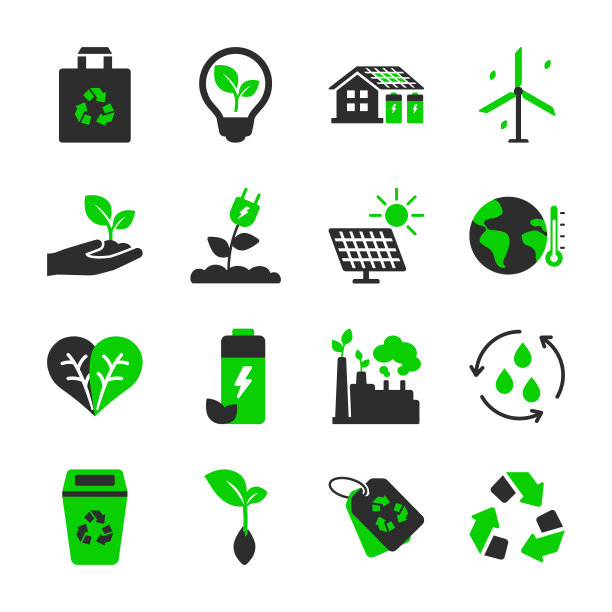 生态学的图标集。生态设施，保护环境。带有强调色的简单图标。图片下载