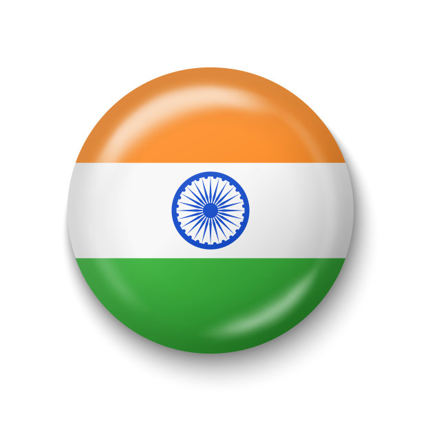印度国旗-圆形光泽图标。图片下载