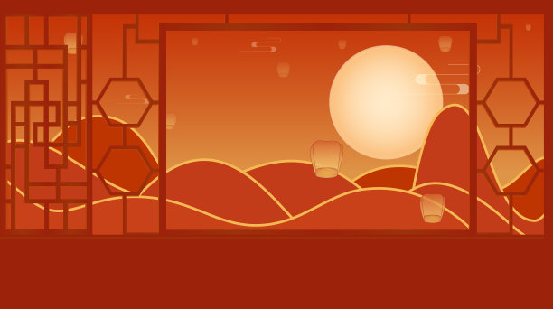 传统的中国中秋节和元宵节插图海报图片下载