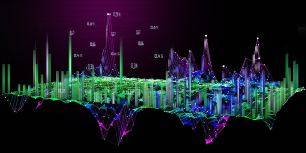 摘要背景板虚拟彩色图形网格具有线和点。大数据。三维算法的表示概念。商业、科技的旗帜。图片下载