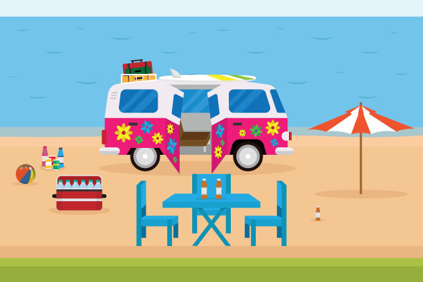 沙滩上的大篷车图片下载
