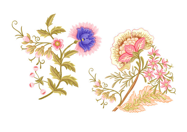 梦幻花朵在复古复古的雅各宾图片下载