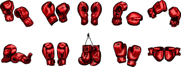 把红色的拳击手套素描在孤立的白色图片下载