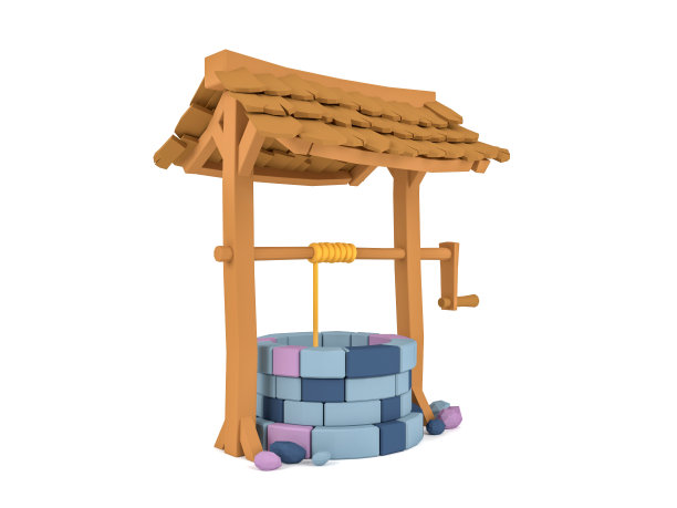 卡通许愿井孤立在白色背景，3D渲染图片下载