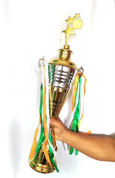 手持白色背景的金质奖杯，为体育运动冠军或成功奖杯图片下载