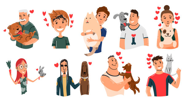 人和宠物猫，狗和兔子的宠物主人图片下载