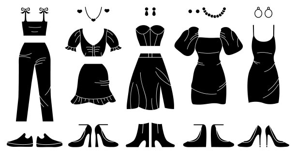 廓形字形的女人女孩时尚的衣服设置图片下载
