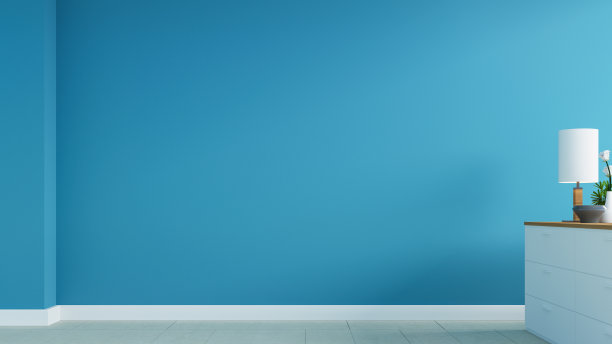 蓝色的入口墙和现代的房间橱柜- 3D渲染图片下载