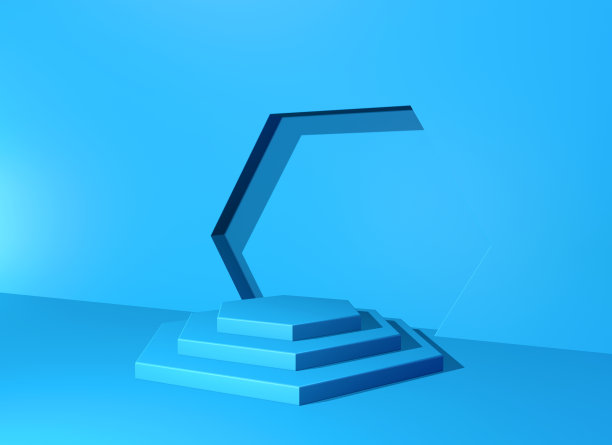 底座或平台与台阶和墙壁拱门在蓝色的抽象背景图片下载