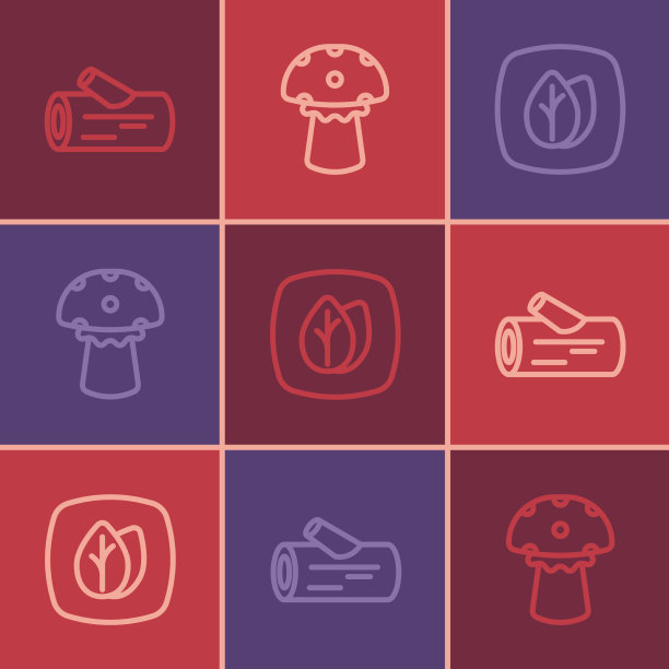 设置线条木叶和蘑菇图标图片下载