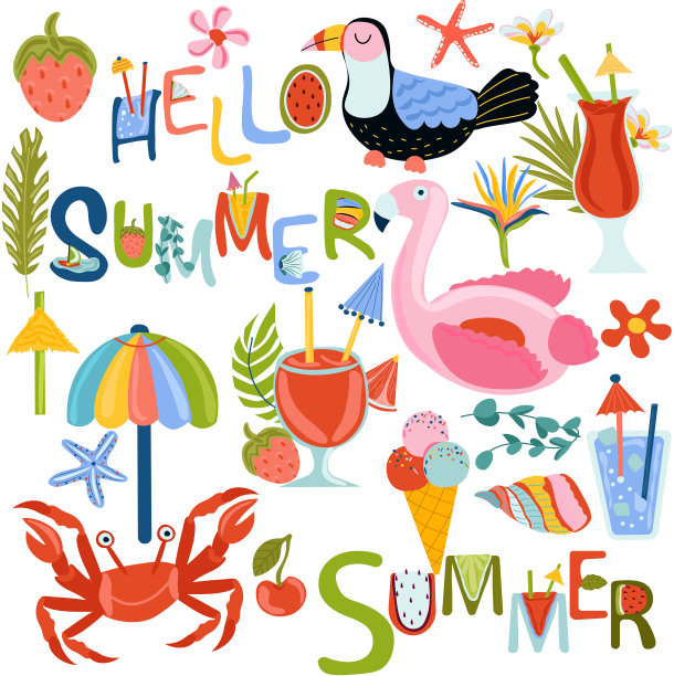 一套可爱的元素充气火烈鸟玩具素材图片