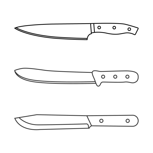 屠夫和菜刀上设置3个轮廓图标图片下载