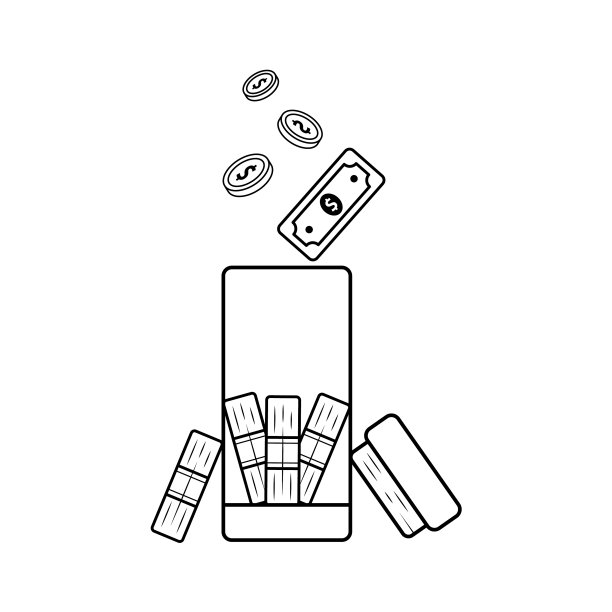 一堆钱和美元硬币在盒子的轮廓图片下载