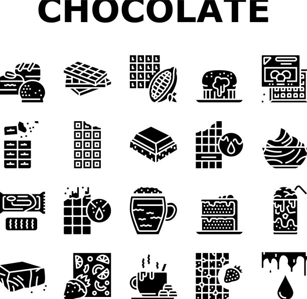 巧克力甜点和饮料图标集图片下载