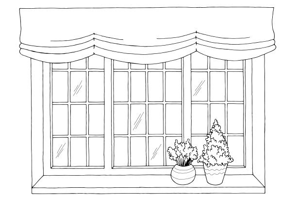 窗口图形黑色白色室内素描插图矢量图片下载