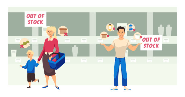 超市里的食品危机横幅，平面矢量插图。图片下载