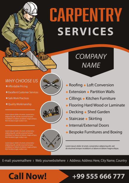 木工服务彩色复古旗帜图片下载