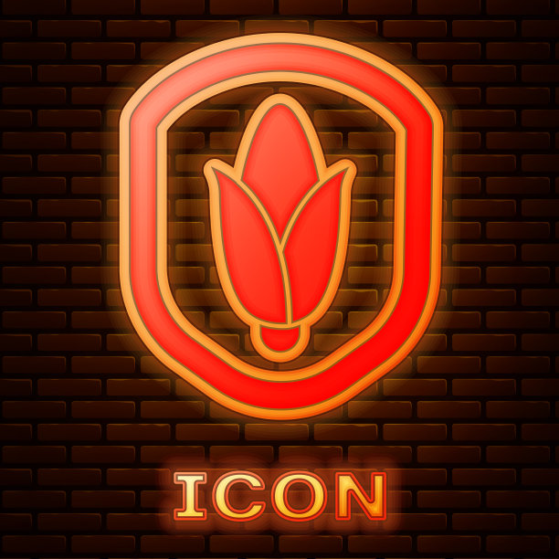 发光的霓虹灯盾玉米图标孤立的砖图片下载