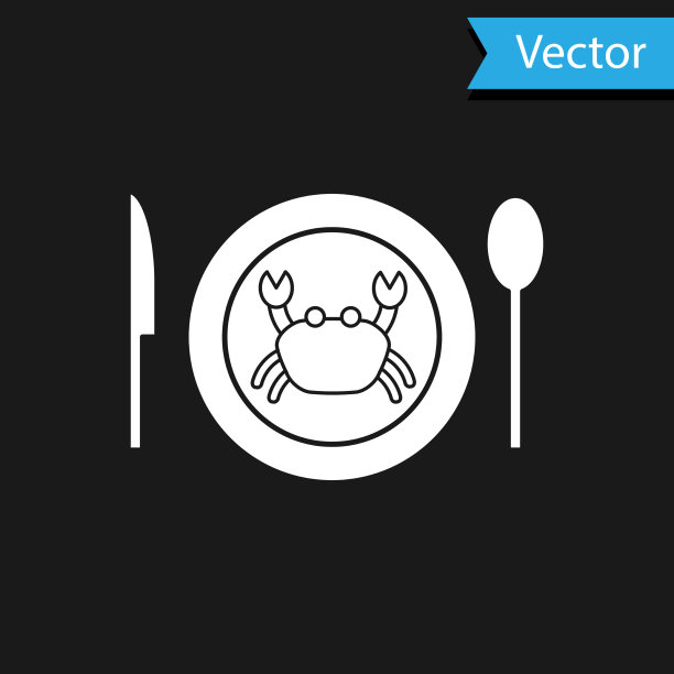 白盘子上的螃蟹图标孤立在图片下载