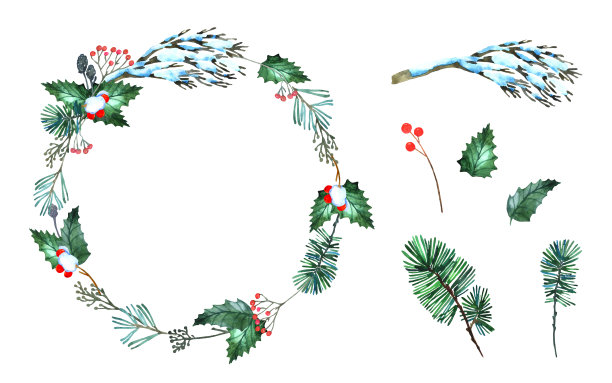 圣诞节水彩插图图片下载