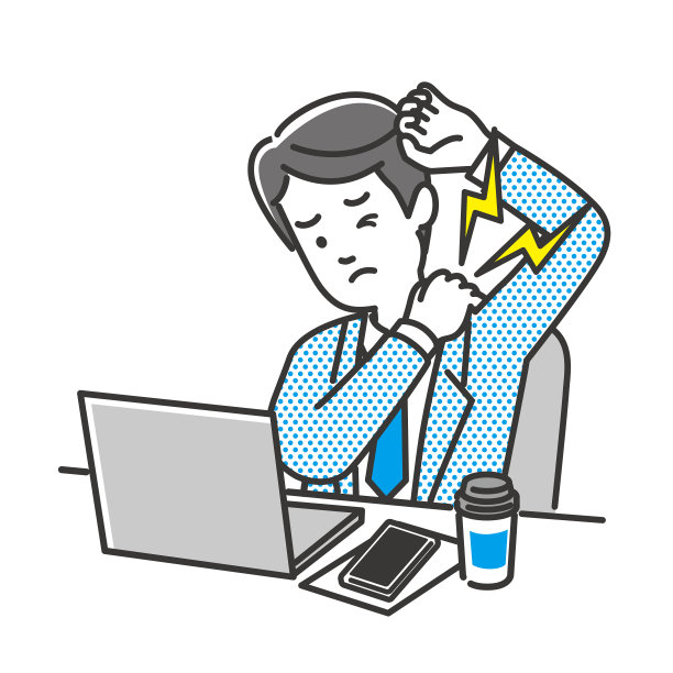 因电脑工作肩膀僵硬的男性办公室职员图片下载