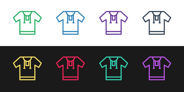 Set line刺绣衬衫图标孤立在黑色图片下载