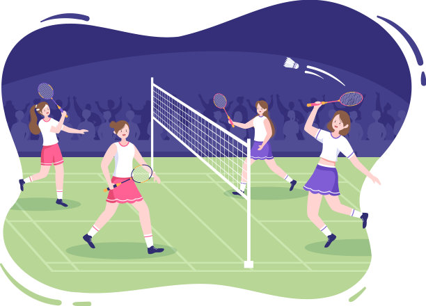 在平地场地上有羽毛球球的运动员图片下载