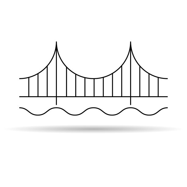 桥梁icon用剪影、城市建筑设计、旅游线路建设符号矢量插图图片下载