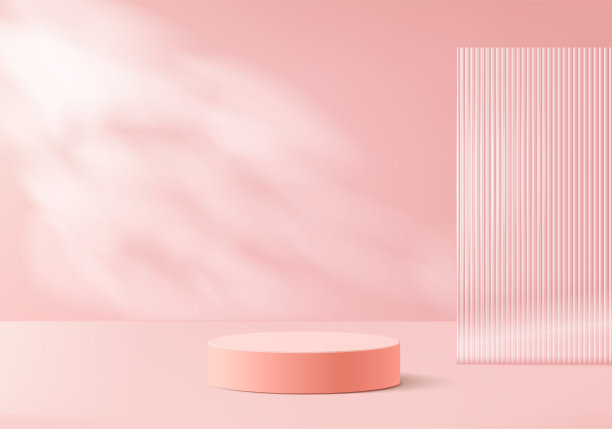 3d背景平台与粉红色玻璃现代。背景矢量三维渲染水晶平台。展台展示化妆品。舞台展示在基座现代玻璃工作室平台上图片下载