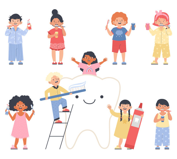 儿童角色为牙齿护理和卫生话题图片下载