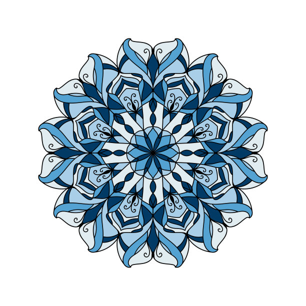 蓝色曼荼罗印刷成人涂色书。装饰性圆形花卉装饰。东方矢量插图，抗压力。图片下载