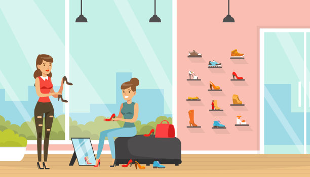 年轻女子在时装店试穿一双图片下载