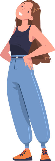 年轻微笑的女人，双手叉腰站着图片下载