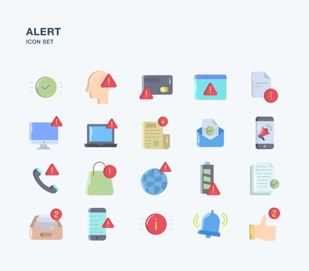 警报和警告标志平面图标设置图片下载