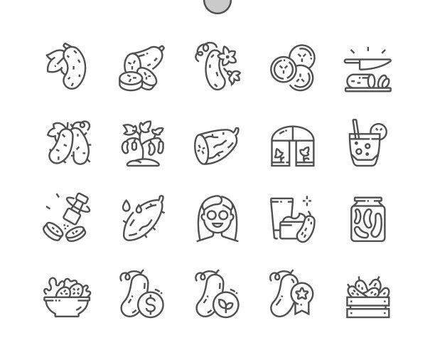 黄瓜。带种子的横截面切片。烹饪，食谱和价格。咖啡厅的菜单。完美的像素矢量细线图标。简单的最小的象形图图片下载