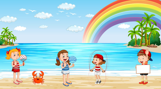 在海滩上玩耍的孩子们图片下载